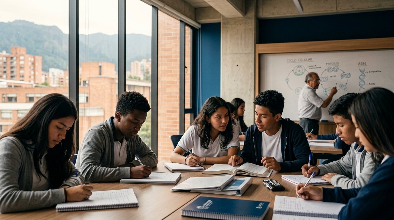 Estudiantes en el PreUNAL presencial preparando el examen de admision de la Universidad Nacional